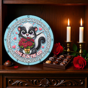Cute Skunk Love Is In The Air Large Clock