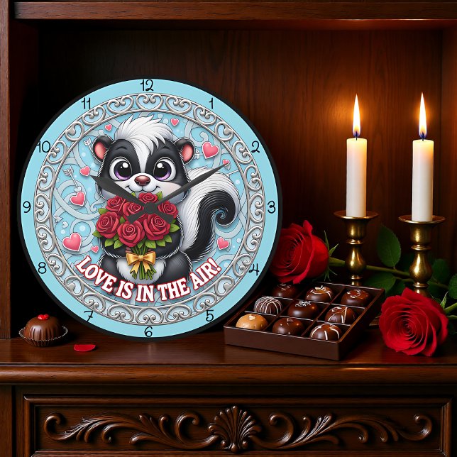 Cute Skunk Love Is In The Air Large Clock (Creator Uploaded)