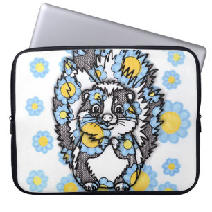 Cute Skunk with Blue Flowers Laptop Sleeve