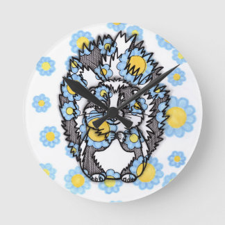 Cute Skunk with Blue Flowers Large Wall Clock
