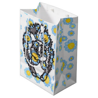 Cute Skunk with Blue Flowers Medium Gift Bag