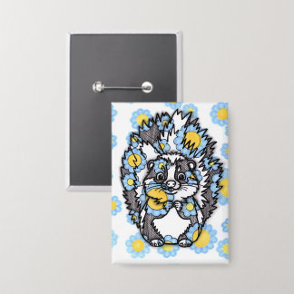 Cute Skunk with Blue Flowers Rectangle Pinback But