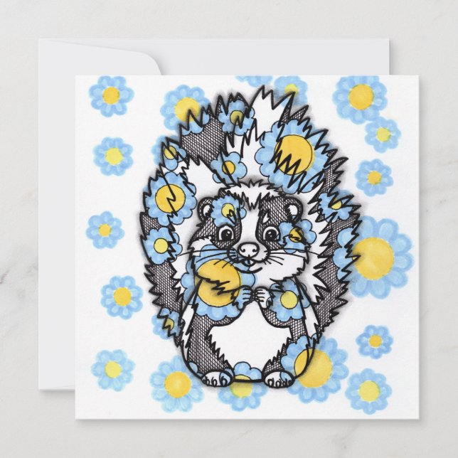 Cute Skunk with Blue Flowers Square Invitation Car (Front)