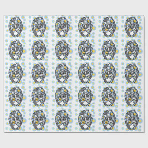 Cute Skunk with Blue Flowers Wrapping Paper