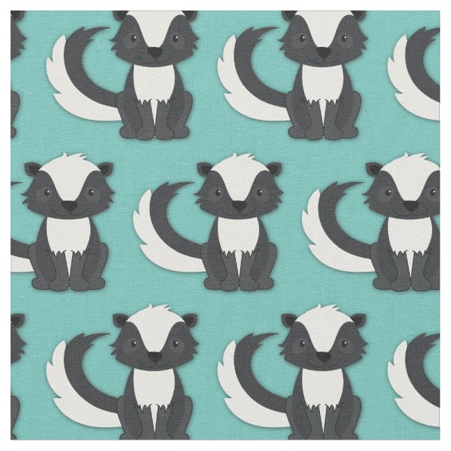 Cute Skunks Kids Teal Fabric (Close Up)