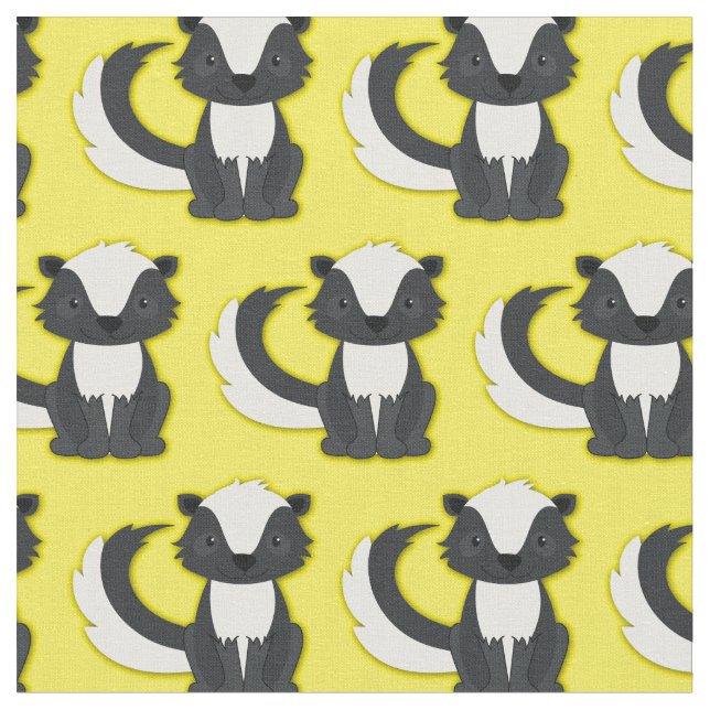 Cute Skunks Kids Yellow Fabric (Close Up)