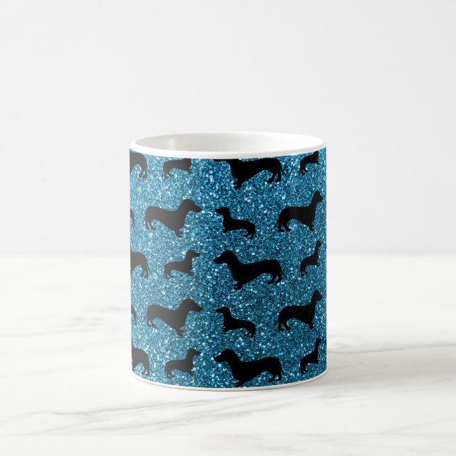 Cute sky blue dachshund glitter pattern coffee mug (Center)