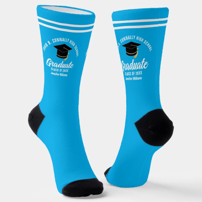 Cute Sky Blue Graduate Custom Graduation Socks (Angled)