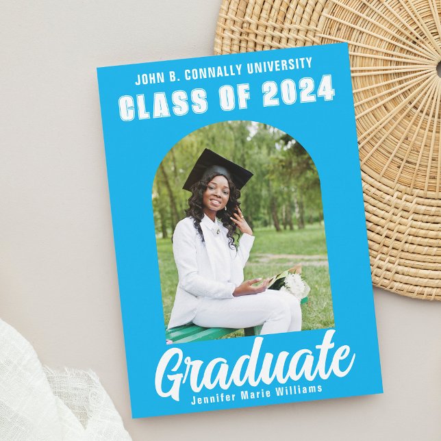 Cute Sky Blue Graduate Photo Modern Graduation Announcement (Creator Uploaded)