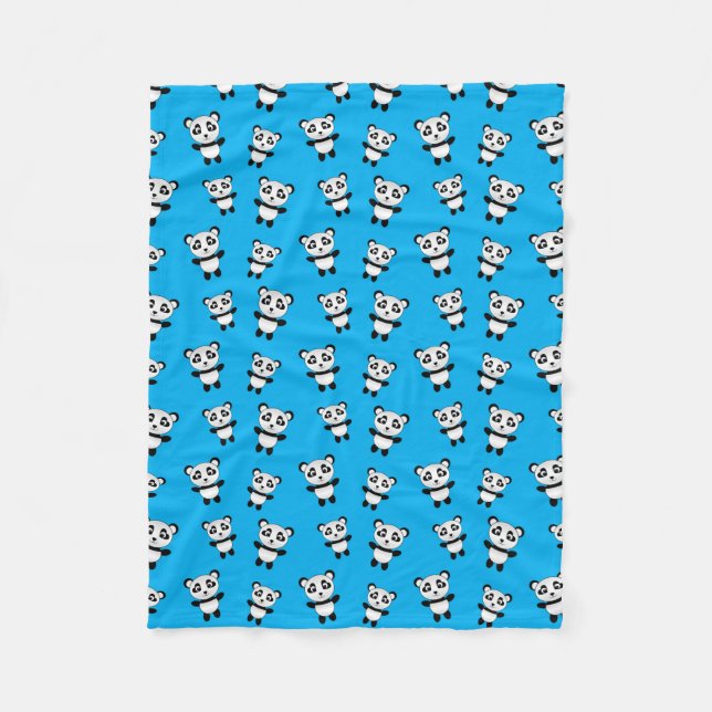 Cute sky blue panda pattern fleece blanket (Front)