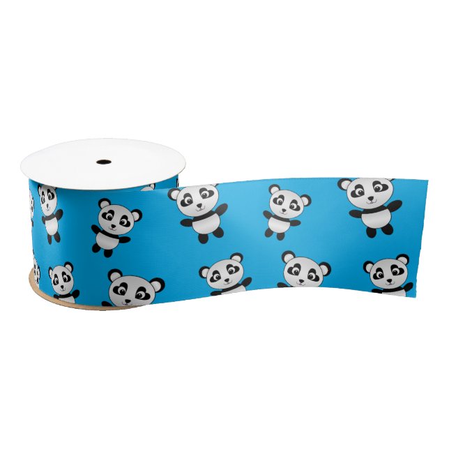 Cute sky blue panda pattern satin ribbon (Spool)