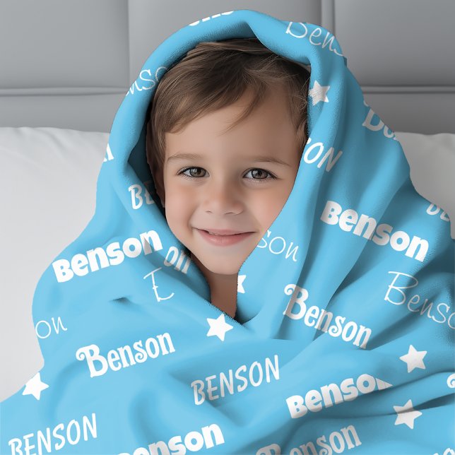 Cute sky blue repeating name personalised fleece blanket (Creator Uploaded)