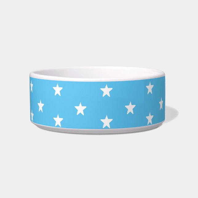 Cute sky blue white stars pattern modern dog cat bowl (Front)