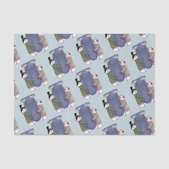 Cute Sledding Snow Couple Tissue Paper (Front)
