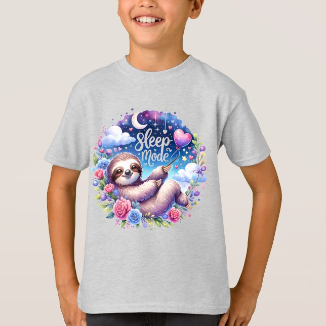 Cute Sleep Mode Sloth Night Sky T-Shirt (Front)