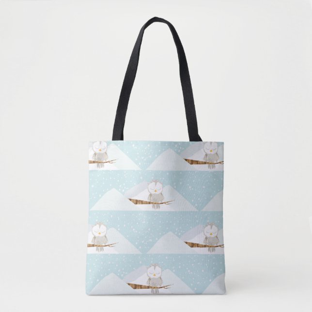 Cute Sleep Snow Owl Tote Bag (Front)