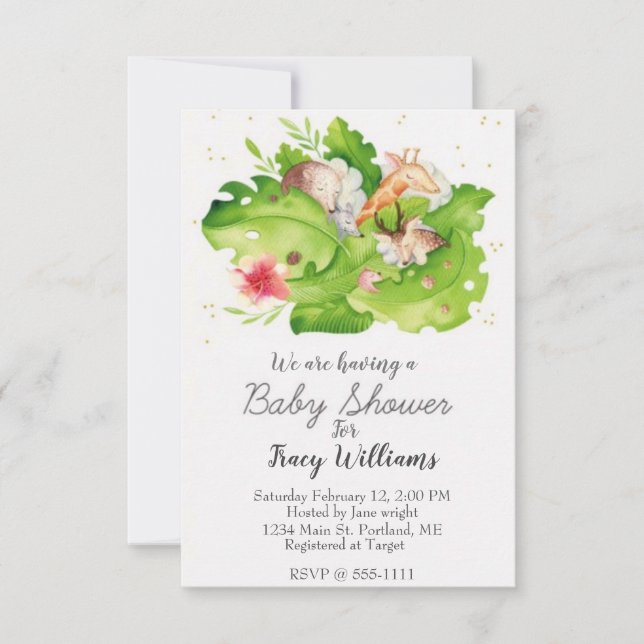 Cute sleeping animals invitation (Front)