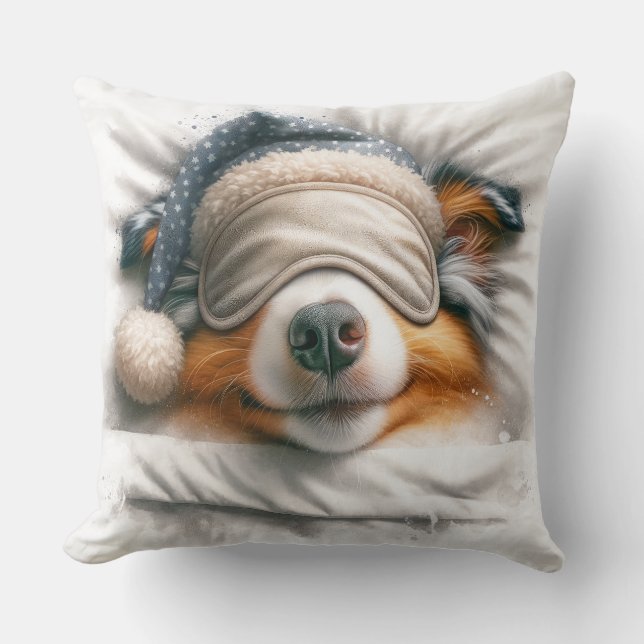 Cute Sleeping Australian Shepherd Dog Cushion (Front)
