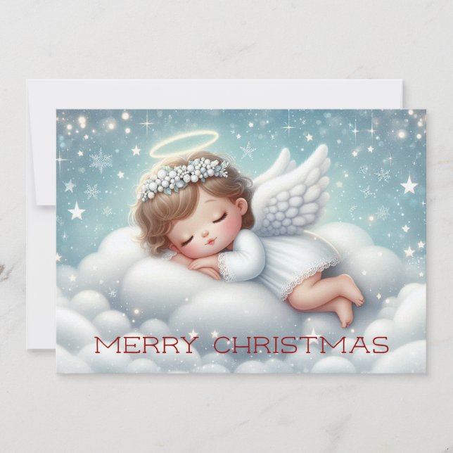Cute sleeping baby angel holiday card (Front)
