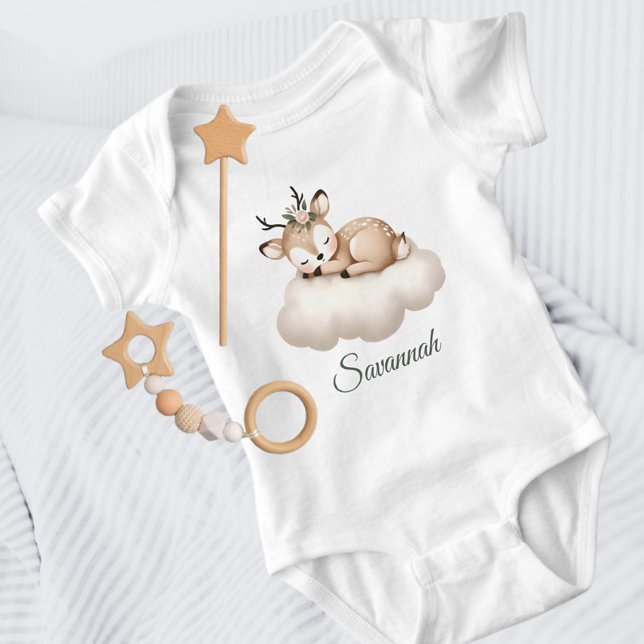 Cute Sleeping Baby Deer on the Cloud Girly Bodysuit (Creator Uploaded)