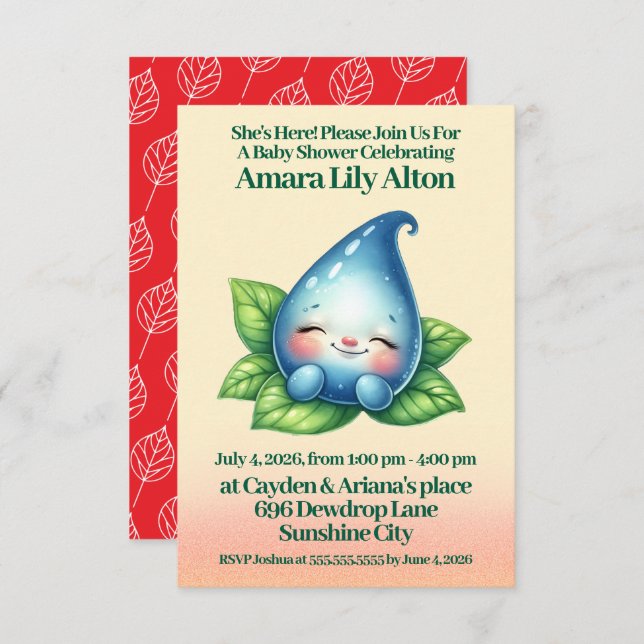 Cute Sleeping Baby Dewdrop Baby Shower Invitation (Front/Back)