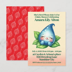 Cute Sleeping Baby Dewdrop Baby Shower Invitation