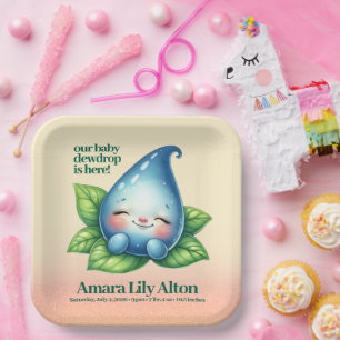 Cute Sleeping Baby Dewdrop Baby Shower Welcome Paper Plate