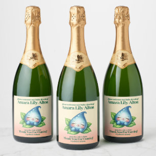 Cute Sleeping Baby Dewdrop Baby Shower Welcome Sparkling Wine Label