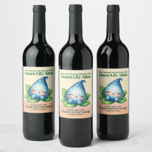 Cute Sleeping Baby Dewdrop Baby Shower Wine Label