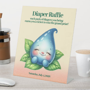 Cute Sleeping Baby Dewdrop Diaper Raffle Pedestal Sign