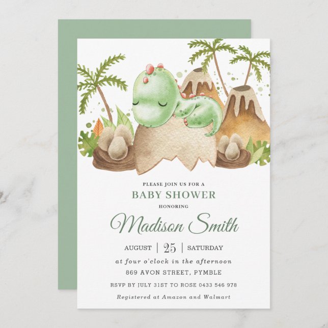 Cute Sleeping Baby Dinosaur Jurassic Boy Shower  Invitation (Front/Back)