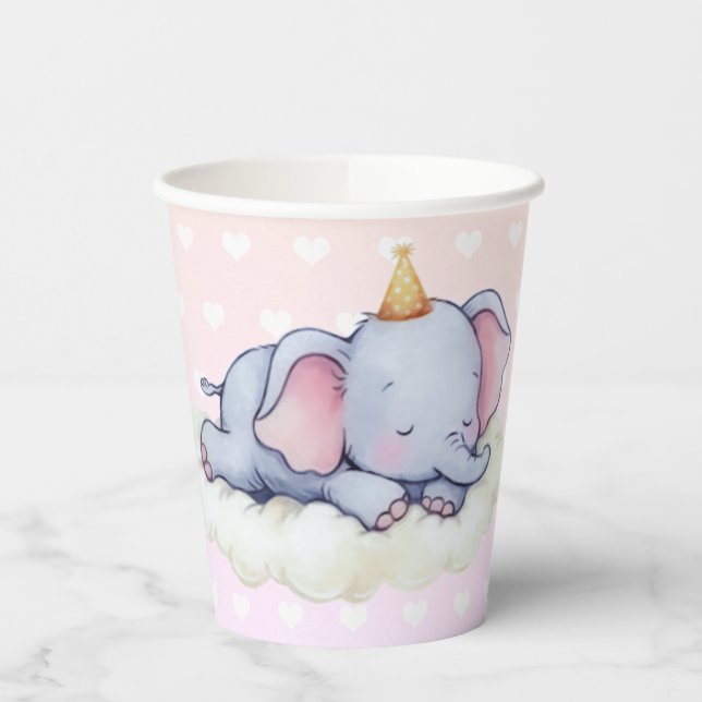 Cute Sleeping Baby Elephant Baby Shower Paper Cups (Left)