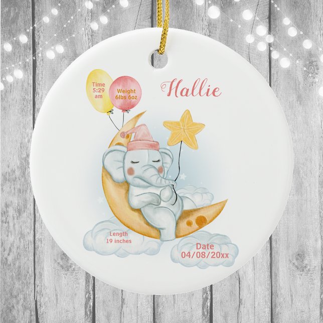 Cute Sleeping Baby Elephant Birth Stats Ceramic Tree Decoration (Creator Uploaded)