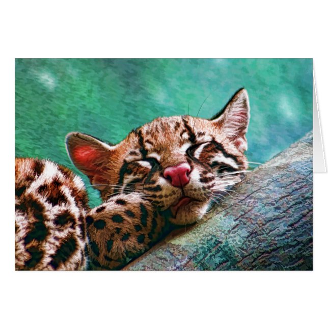 Cute Sleeping Baby Ocelot Kitten Painting (Front Horizontal)