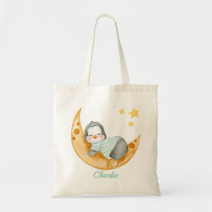 Cute Sleeping Baby Penguin Moon Tote Bag