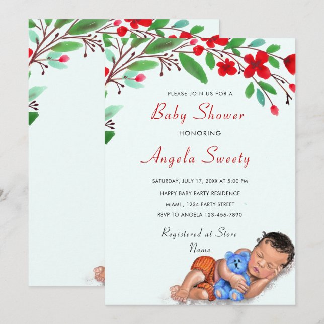 Cute Sleeping Baby Shower Invitation Template (Front/Back)