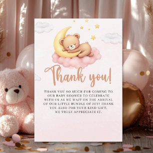 Cute Sleeping Bear Baby Shower Girl Thank You Card