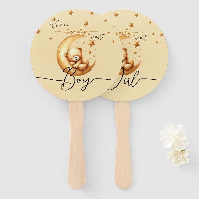 Cute Sleeping Bear Gender Reveal Hand Fan (Front and Back)