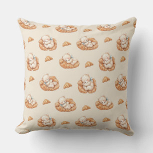 Cute Sleeping Bear in Croissant Beds Cushion