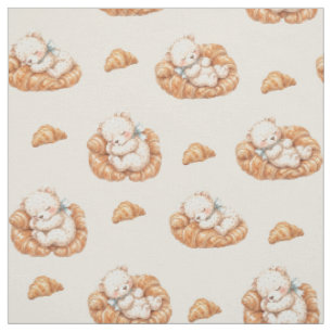 Cute Sleeping Bear in Croissant Beds Seamless Patt Fabric