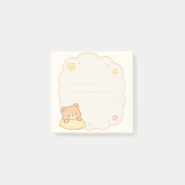 Cute Sleeping Bear Kawaii Clouds Memo Pad Post-it Notes (Front)