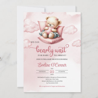 Cute sleeping bear we can bearly wait for baby invitation
