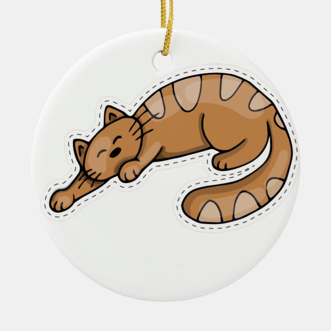 Cute Sleeping Brown Kitty Cat Ceramic Tree Decoration (Front)