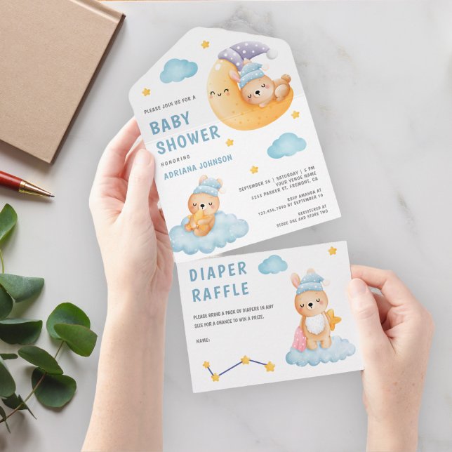 Cute Sleeping Bunny Crescent Moon Baby Shower All In One Invitation (Creator Uploaded)