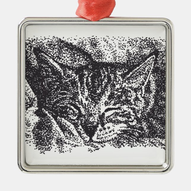 Cute Sleeping Cat Drawing Metal Tree Decoration (Front)