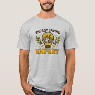 Cute Sleeping Cat Energy Saving Expert Funny Light T-Shirt