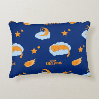 Cute sleeping cat on a cloud, sweet dreams decorative cushion