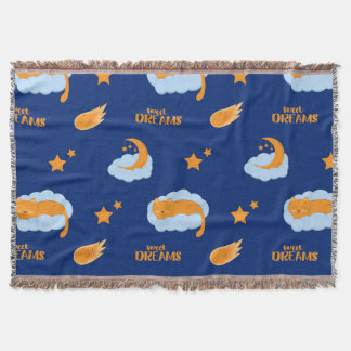 Cute sleeping cat on a cloud, sweet dreams throw blanket
