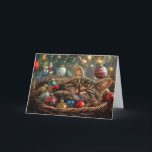 Cute Sleeping Cat Under Christmas Tree Holiday Card<br><div class="desc">Cute Sleeping Cat Under Christmas Tree,  personalise the text to anything you want when you order</div>