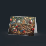 Cute Sleeping Cat Under Christmas Tree Holiday Card<br><div class="desc">Cute Sleeping Cat Under Christmas Tree,  personalise the text to anything you want when you order</div>